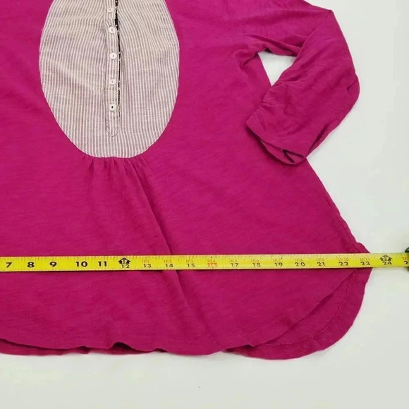 Meadow Rue Small Magenta Women's Long Sleeve 1/2 Button Stripe Cotton Henley Top - Picture 3 of 9